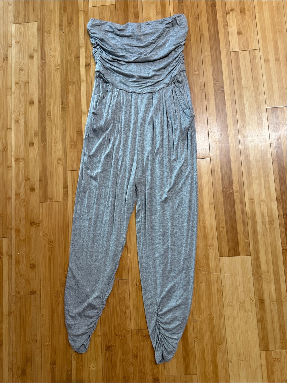 Heart & Hips Strapless Light Gray Draped Jumpsuit